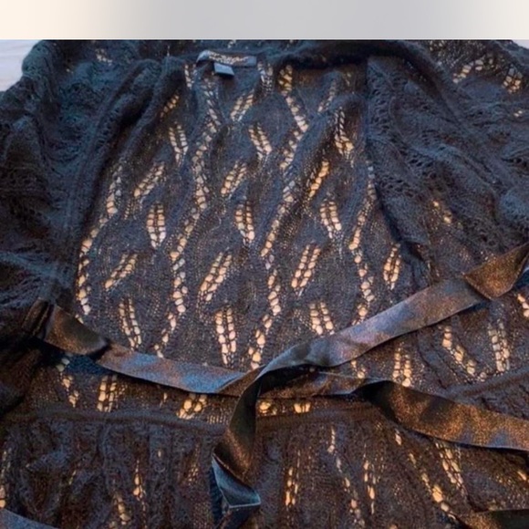 Vintage Y2K Betsey Johnson black crochet cardigan with ribbon M - Picture 5 of 9